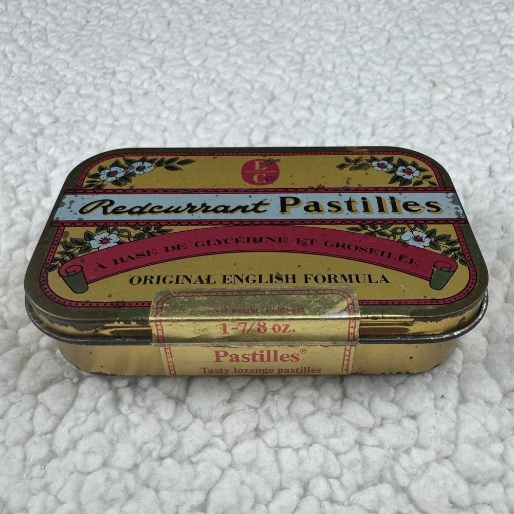 Vintage EC Redcurrant Pastilles Gold Metal Tin Original English‎ Formula 1993